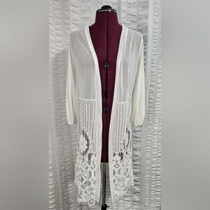 Ember Elegant White Sheer Lace Kimono Duster Cardigan Shawl